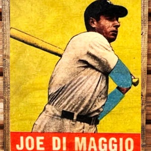1948 Joe DiMaggio 10&quot;x12&quot;x1/2&quot; Antique Style Wooden Baseball Card Sign in a Rustic Walnut Frame - Free Shipping