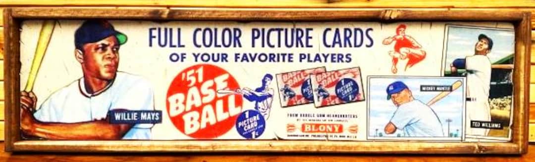 1951 Baseball Card Set 6x24 Vintage Wood Advertisement Sign Framed in a ...
