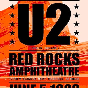 U2 &quot;The War Tour&quot; Red Rocks Amphithatre June 5,1983 Vintage Concert Poster 9&quot;x12&quot; Reprint Concert Poster on PVC Board -Free Shipping