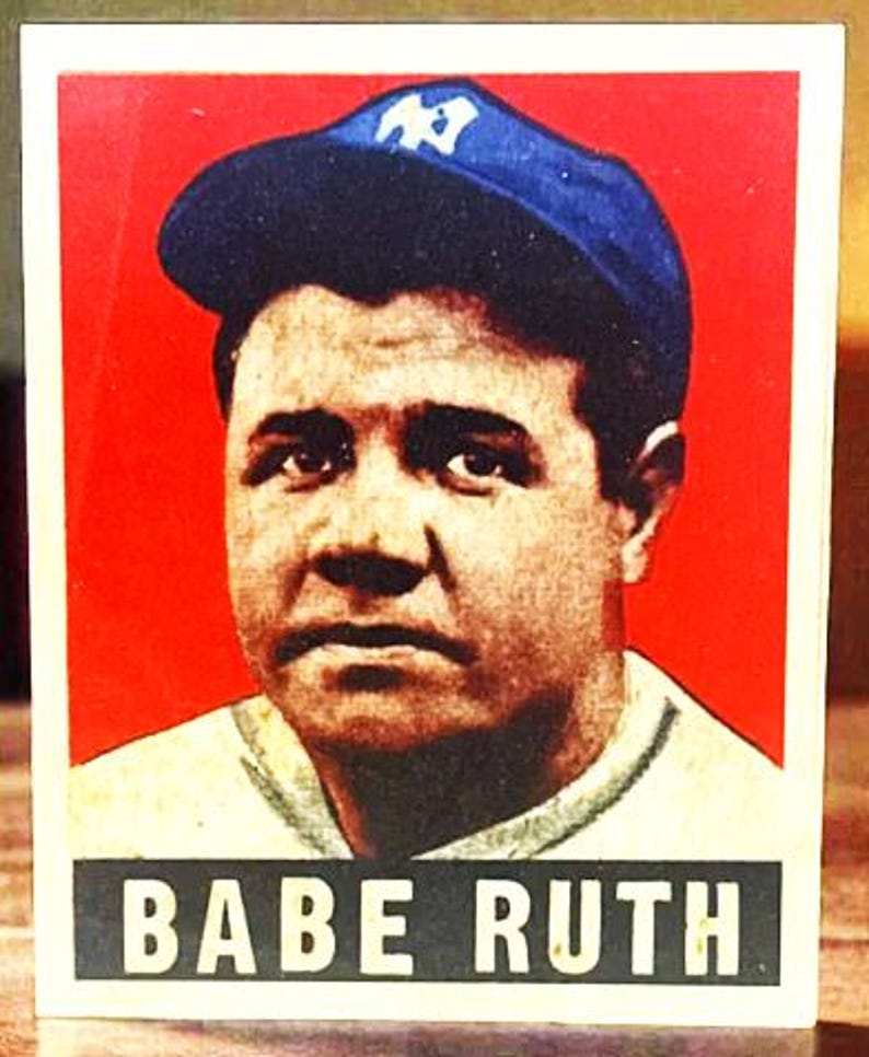 Babe Ruth Header Babe Ruth 1948 Leaf Card 8x10 Print Direct to Birch Wood Sign Display ...