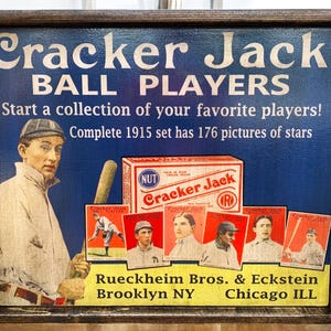 Cracker Jack Baseball Players 13 x 16 Wood Advertisement Sign Display in a Rustic Wood Frame- Free Shipping
