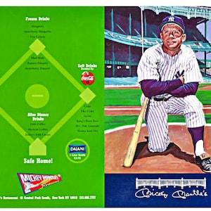 Mickey Mantle&#39;s Restaurant HUGE Vintage 21 x 15.5 Original Menu (Green Back)- Free Shipping