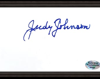 Judy Johnson Homestead Grays (Negro League) and Hall of Famer Signed 3x5 Index Card in a Black Frame (Sure Shot Promotions COA)