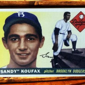 1955 Sandy Koufax 8.5&quot;x12&quot;x1/2&quot; Antique Style Wooden Baseball Card Sign in a Rustic Walnut Frame - Free Shipping