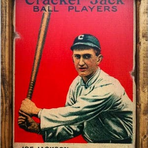1915 Cracker Jack Joe Jackson Antique Style Art 12&quot; x 16&quot; Wooden Baseball Card Sign in a Rustic Walnut Frame - Free Shipping