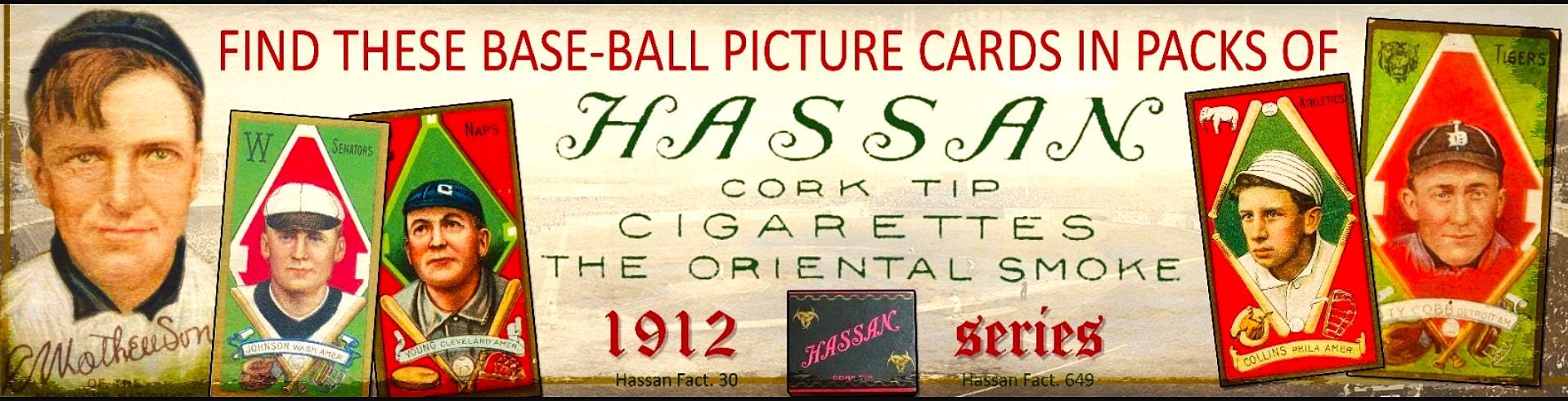 hassan tobacco cards T205 1912 Hassan Tobacco Baseball Card Advertisement 6x24 1mm PVC Print  Display SIgn-Free Shipping