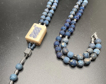 Vintage 8 Dot Bone and Bamboo Mahjongg Necklace Jewelry Gift
