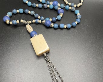 Collar vintage de Mahjongg con hueso de yak de dragón blanco y baldosas de bambú, regalo de joyería