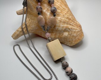 Collar vintage de Mahjongg con hueso de yak de dragón blanco y baldosas de bambú, regalo de joyería