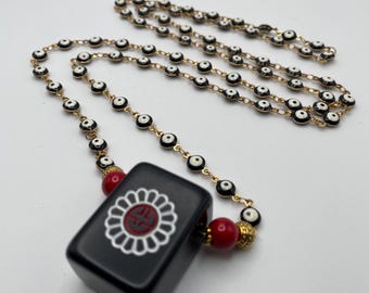 Contemporary Chunky Black One Dot Mahjongg Chain Jewelry Gift