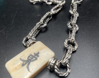 Vintage Green Dragon Bone Silver Bracelet