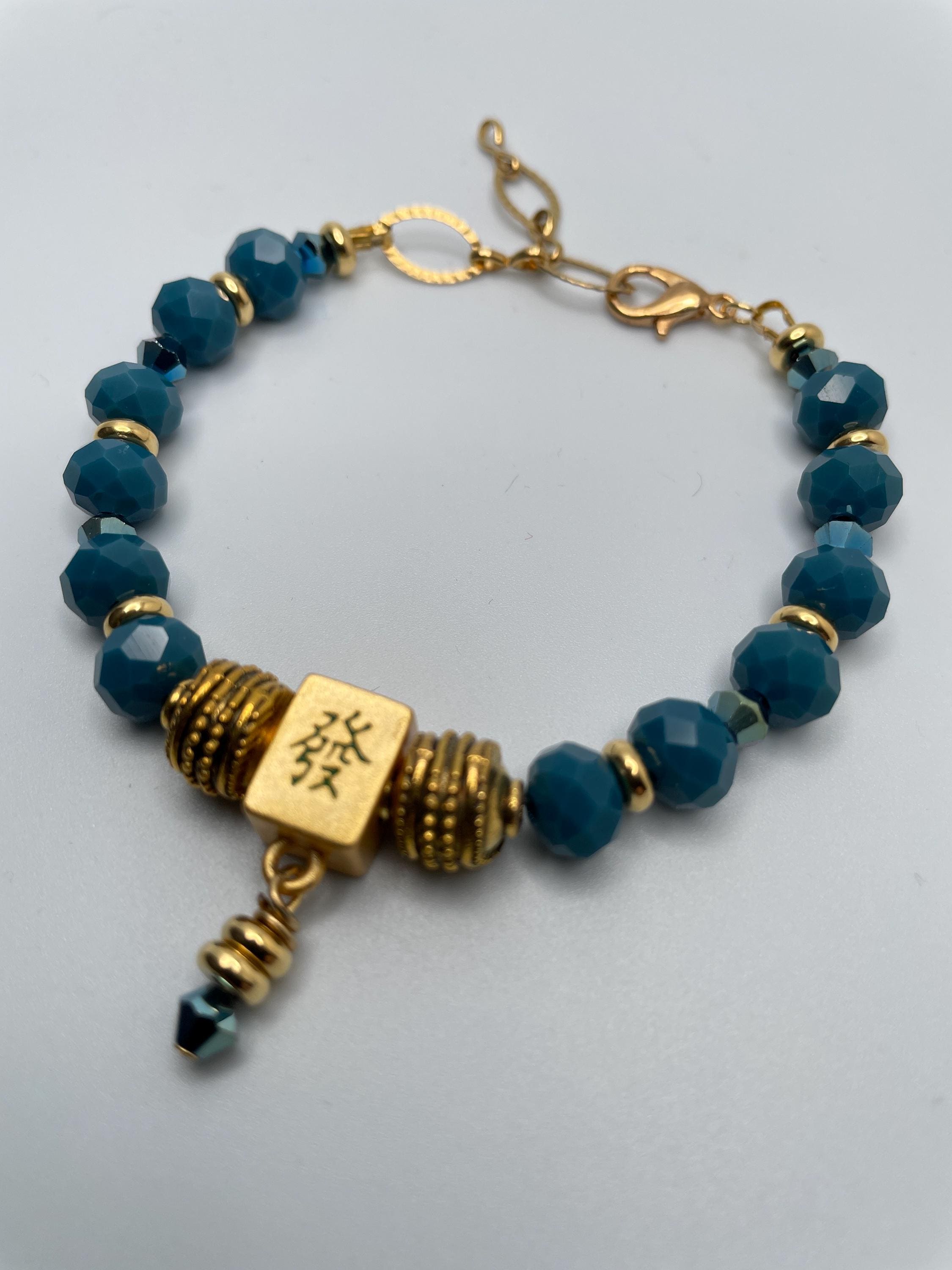 24KT Gold Green Dragon Tile Mahjongg Bracelet