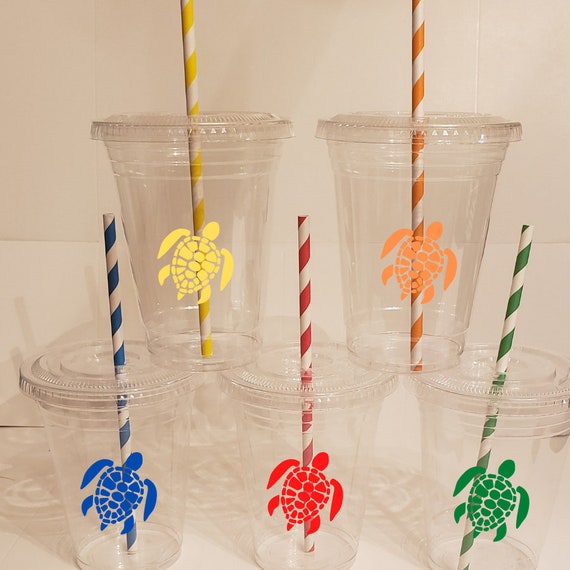 Turtle Theme Cups With Lid and Straw, 16 Oz Paint Party Cups, Paint Party  Decorations, Paint Party Treat Cups 