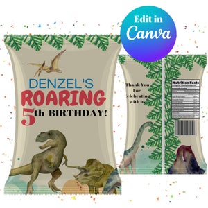 Dinosaur Bag Prints-Custom Chip Bag- Favors-Birthday Party Favors-Party Favors Stuffers