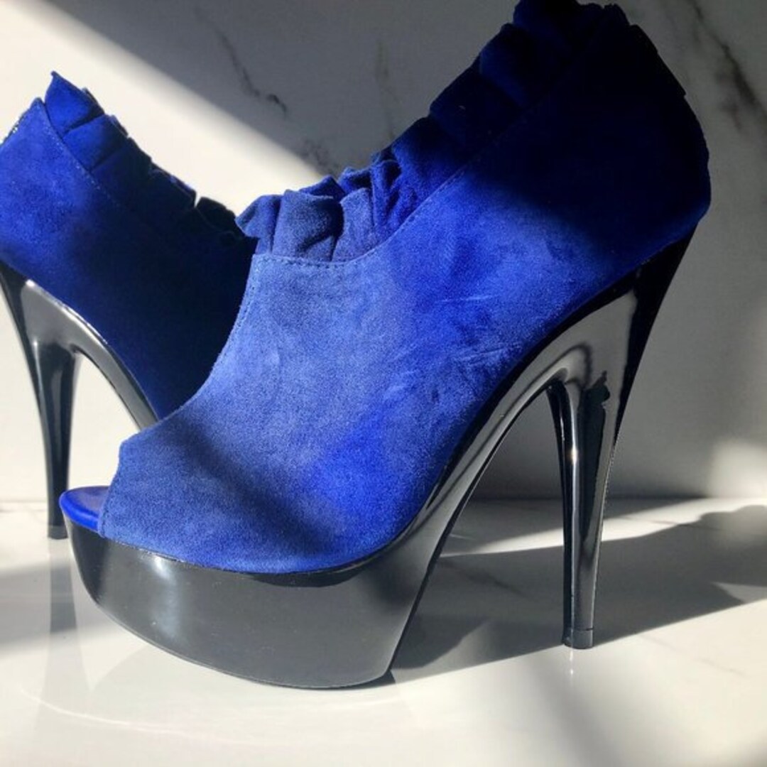 B2 Blue Ruffle Suede Heels - Etsy