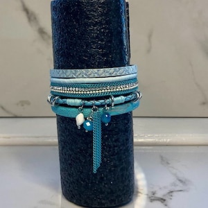 Leather Boho stacked cuff layered bracelets