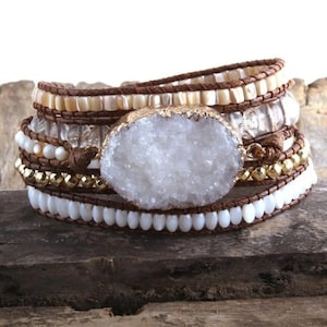 Vintage Boho Natural Druzy Stone stackable bracelets.