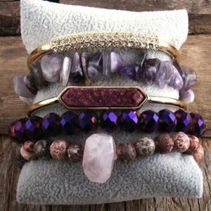 Vintage Boho Natural Druzy Stone stackable bracelets.