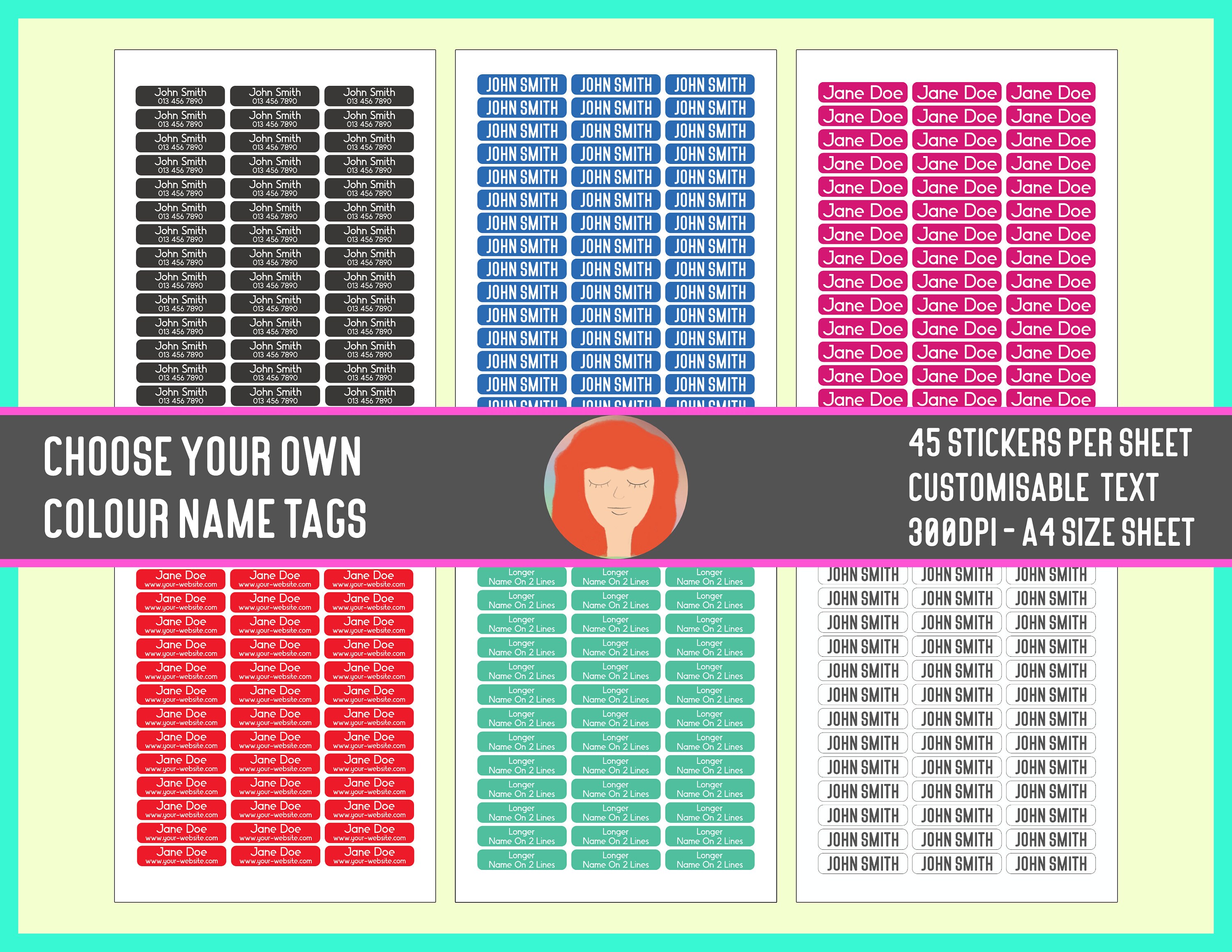 Customisable Name Tag Labels - Choose Colour and Limited Text Input. A4 ...