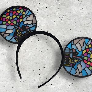 Up Mickey Ears Stained Glass - Balloon House Mouse Ears - Carl and Ellie Disney Ears for Park - 3D Printed Adventure Is Out There Headband Ears Only