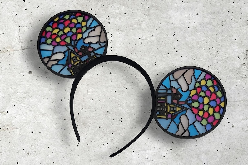 Up Mickey Ears Stained Glass - Balloon House Mouse Ears - Carl and Ellie Disney Ears for Park - 3D Printed Adventure Is Out There Headband Ears Only