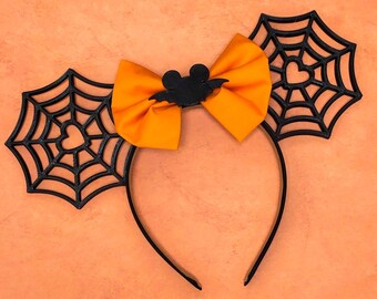 Spooky 3D Printed Black & Orange Halloween Mouse ears | Seasonal Spiderweb Disney ears | Minnie Ears
