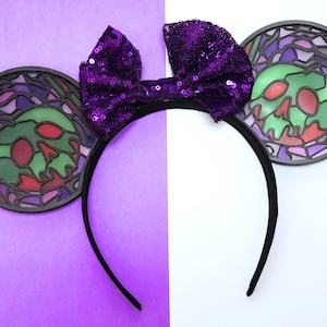 Poison Apple Stained Glass Mickey Ears | 3D Printed Snow White Mouse Ears Headband| Evil Queen Minnie Ears for Kids and Adults
