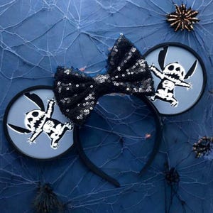 Spooky Stitch Skeleton Mouse Ears |  Halloween Stitch Mickey Ears | 3D Printed Black & White Theme Park Outfit Accessories