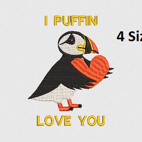 Puffin with Heart "I Puffin Love You" Machine Embroidery File