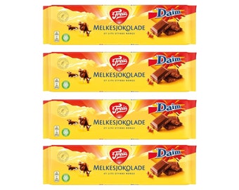 Freia Melksjokolade Daim (4 Pack) - Freia Milk Chocolate with Daim 200 grams (4 Pack)