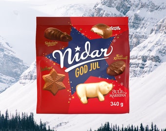 Nidar Marzipan Christmas Favorites - Norwegian Jule-Marsipan Chocolate 340 grams (12 oz)