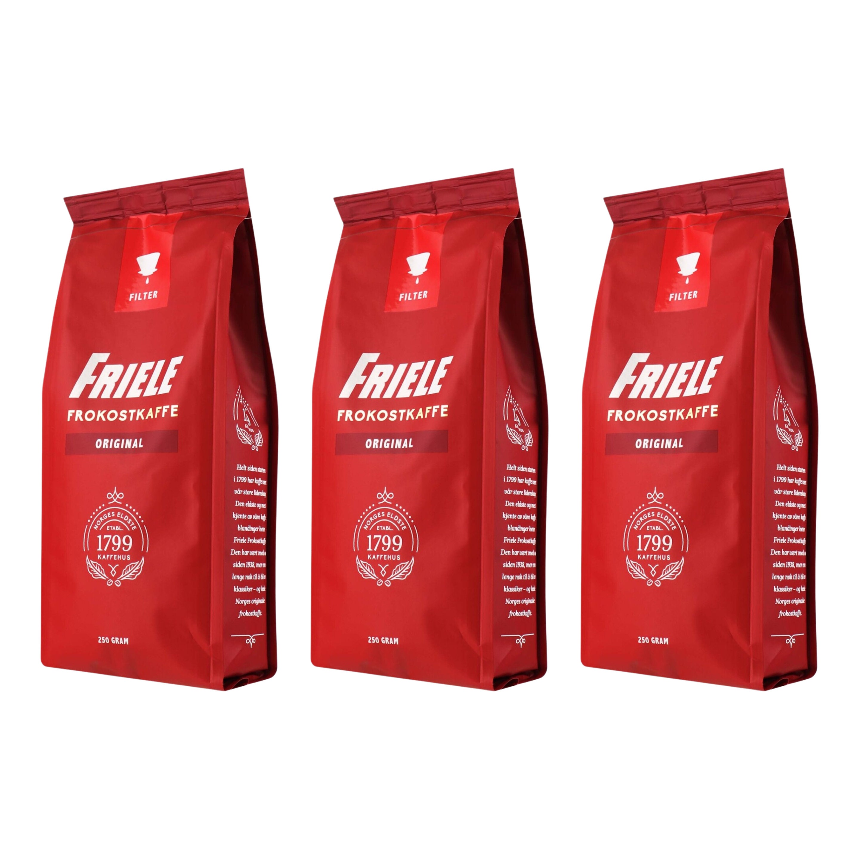 Friele Frokostkaffe Original Filtermalt (3 Pack) - Friele Medium Roast Breakfast Coffee Filtered 250 Grams (8.8 oz) 3 Pack