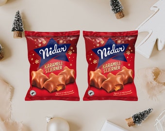 Nidar Karamellstjerner Julesjokolade (2 Pack)  183g (6.45 oz) - Nidar Caramel Stars Christmas Chocolate (2 Pack)