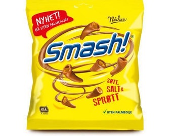 Nidar SMASH 100 Grams (3.5 oz) Salty, Chocolatey, Crunchy Corn Kernels (like Bugles) Norway