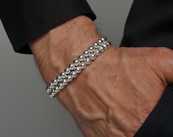 925 Sterling Silver Men&#39;s 6mm Stretch Bracelet, Stretch Bracelets, Silver Bracelets