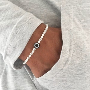 Bracciale elasticizzato malocchio in argento sterling 925, malocchio nero, braccialetti con perline, braccialetti in argento