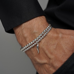 Bracelet extensible Cornetto en corne italienne en argent sterling 925, bracelet Malocchio, bracelets empilés, bracelets en argent