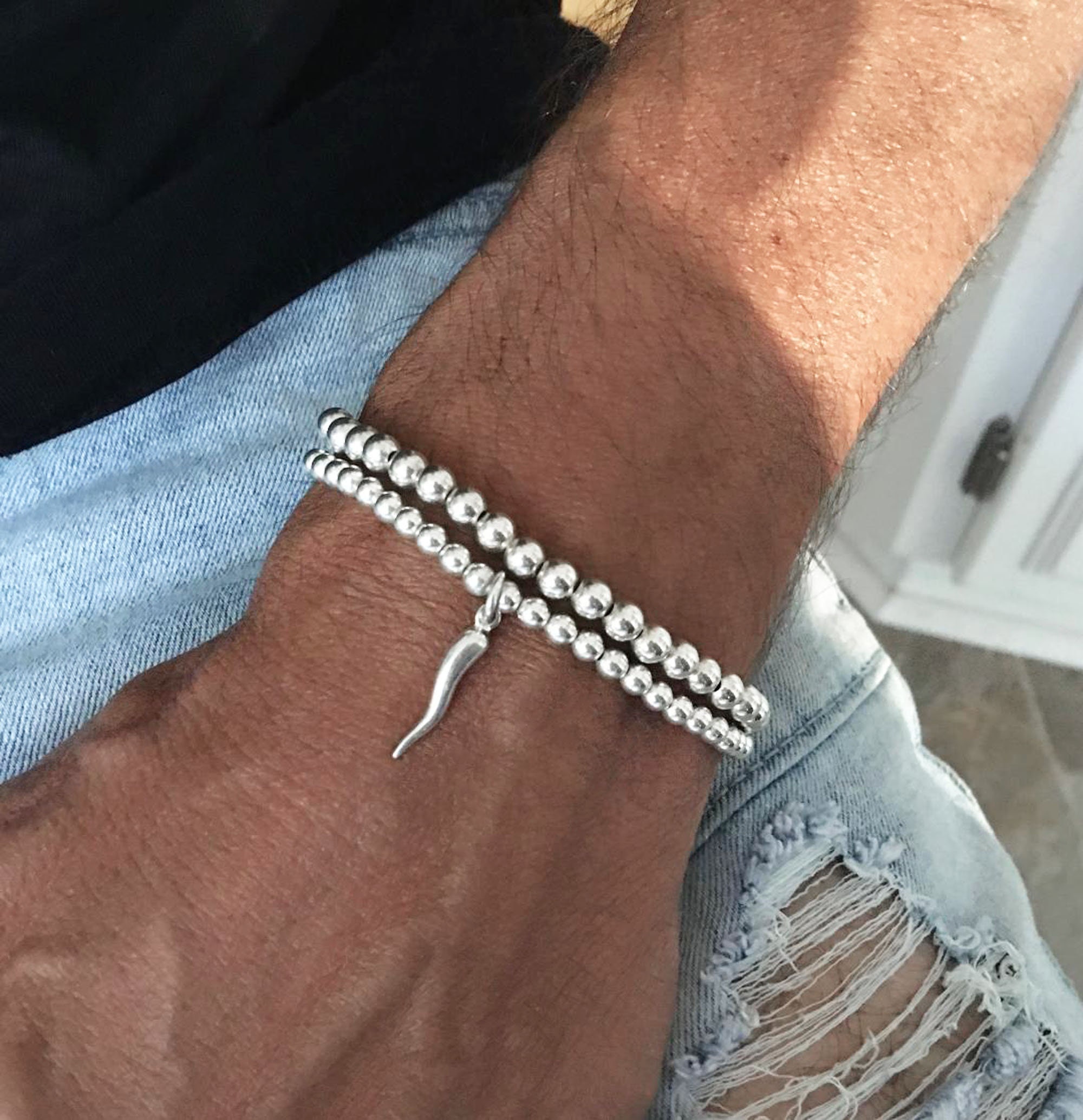 925 Sterling Silver Italian Horn Stretch Bracelet Etsy