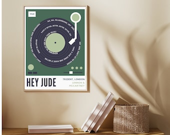 Hey Jude- The Beatles Lyrics Record Poster- DIGITALE DOWNLOAD. Record Vintage Poster, Kunst aan de muur, Home Decor, Gift Moderne Muziek Poster