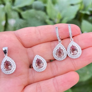 925K Pear Cut Sultanite Stone Jewelry Set, Color Change Stone, Turkish Diaspore Stone Jewelry, Turkish Handcrafted Jewelry, Daily Wear