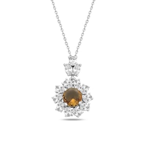 Turkish Sultanite Dangle Drop Necklace, 925 Silver Round Pendant, Zircon Accents, Color Changing Gemstone Jewelry, Elegant Handmade Gift