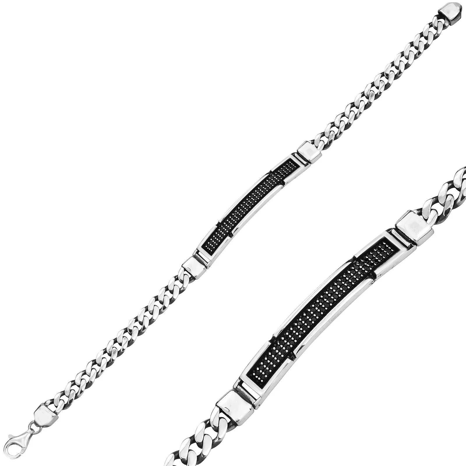 925Kシルバーメンズオニキスブレスレット、トルコ製ハンドメイドカーブ