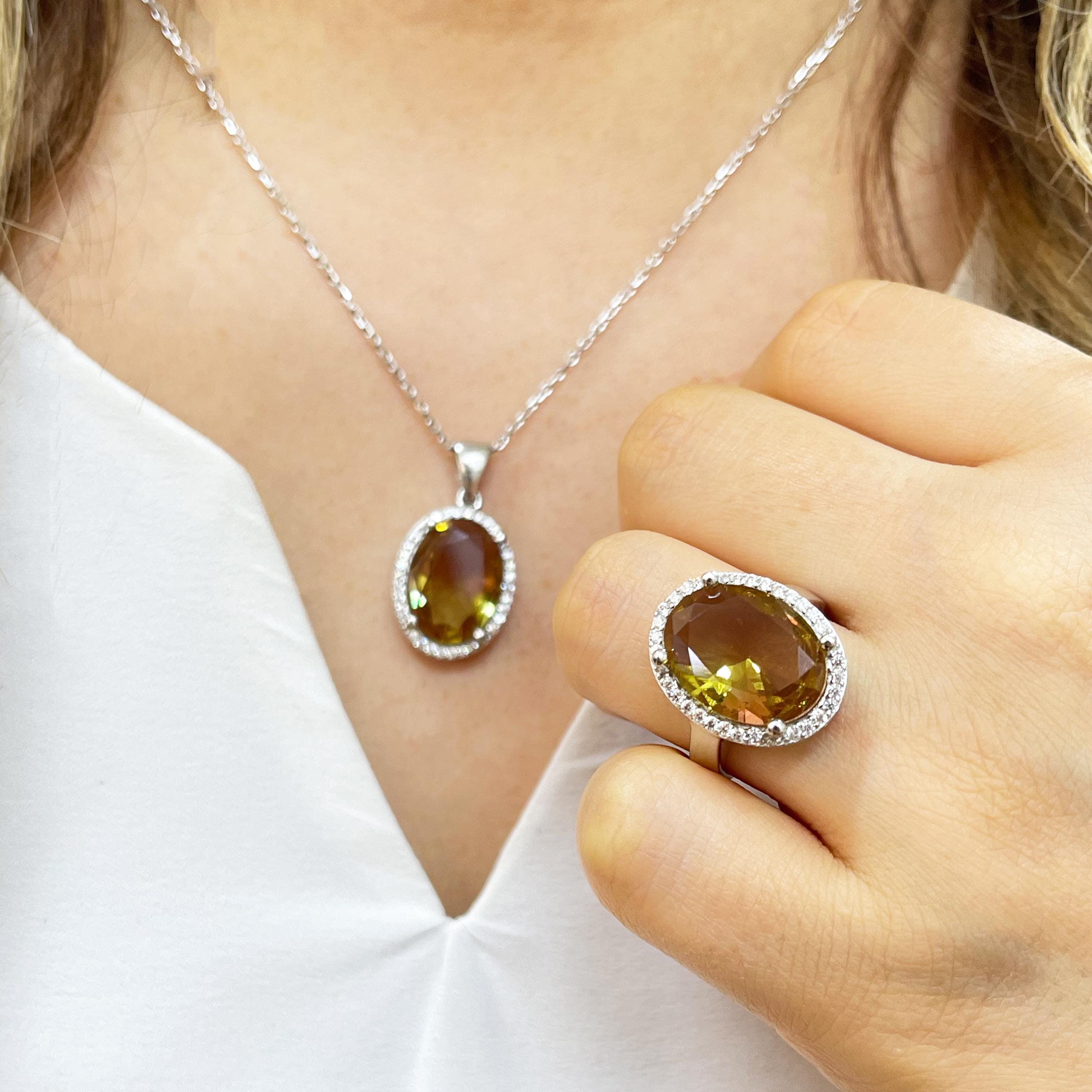 Oval Sultanite Stone Silver Jewelry Set, Color Changing Stone Silver…
