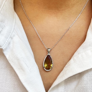 Color Change Sultanite Necklace: 925 Sterling Silver Teardrop Pendant