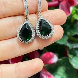 Emerald Dangle Drop Earrings: Ottoman Style Sterling Silver Turkish Jewelry