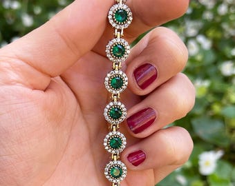 925K Emerald Silver Bracelet, Hurrem Sultan Design Silver Women Bracelet, Authentic Turkish Handmade Silver Bracelet, Unique Jewelry for Her
