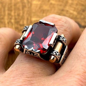 Ruby Stone Men Ring, Red Stone Silver Men Ring, Turkish Handmade Ring, 925 Sterling Silver, Unique Ring, Ruby Silver Ring, Gift For Him