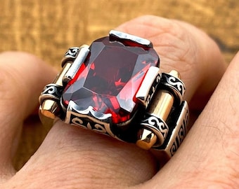 Bague pour homme en argent sterling avec pierre rubis : style ottoman turc fait main