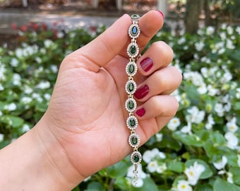 Emerald Silver Bracelet, Ottoman Design Authentic Silver Bracelet, Turkish Handcraft Bracelet, Unique Gift Idea Adjustable Bracelet