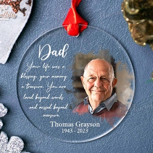 Personalized Dad Memorial Ornament, Custom Dad Portrait Gift, Dad In Heaven Christmas Ornament, Custom Photo Ornament, Sympathy Gifts